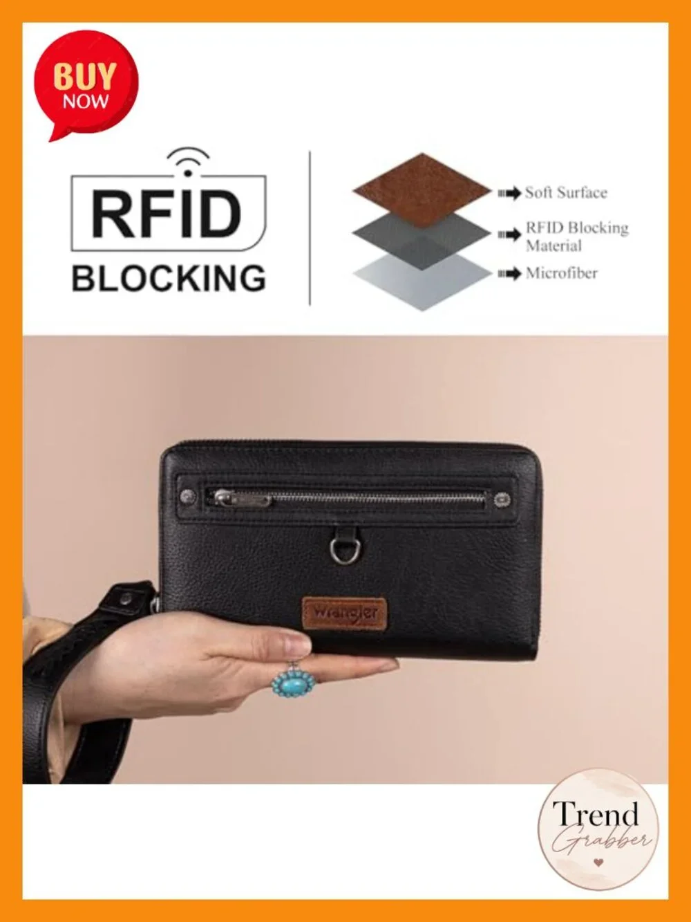 Large RFID Phone Wristlet Wallet with Multiple Pockets & Detachable Strap